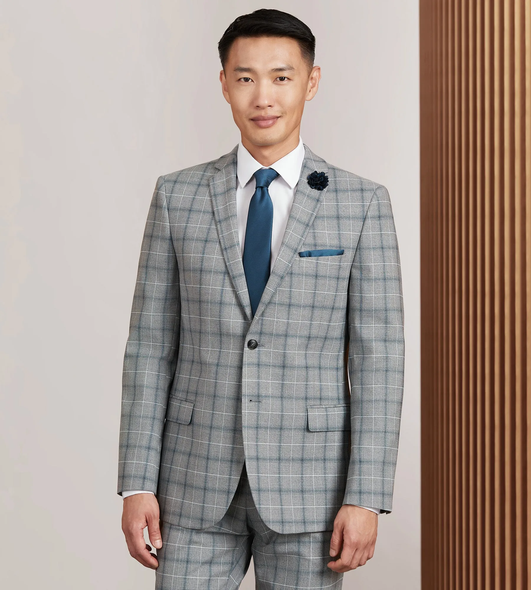 Slim Fit Grey Plaid Suit Jacket