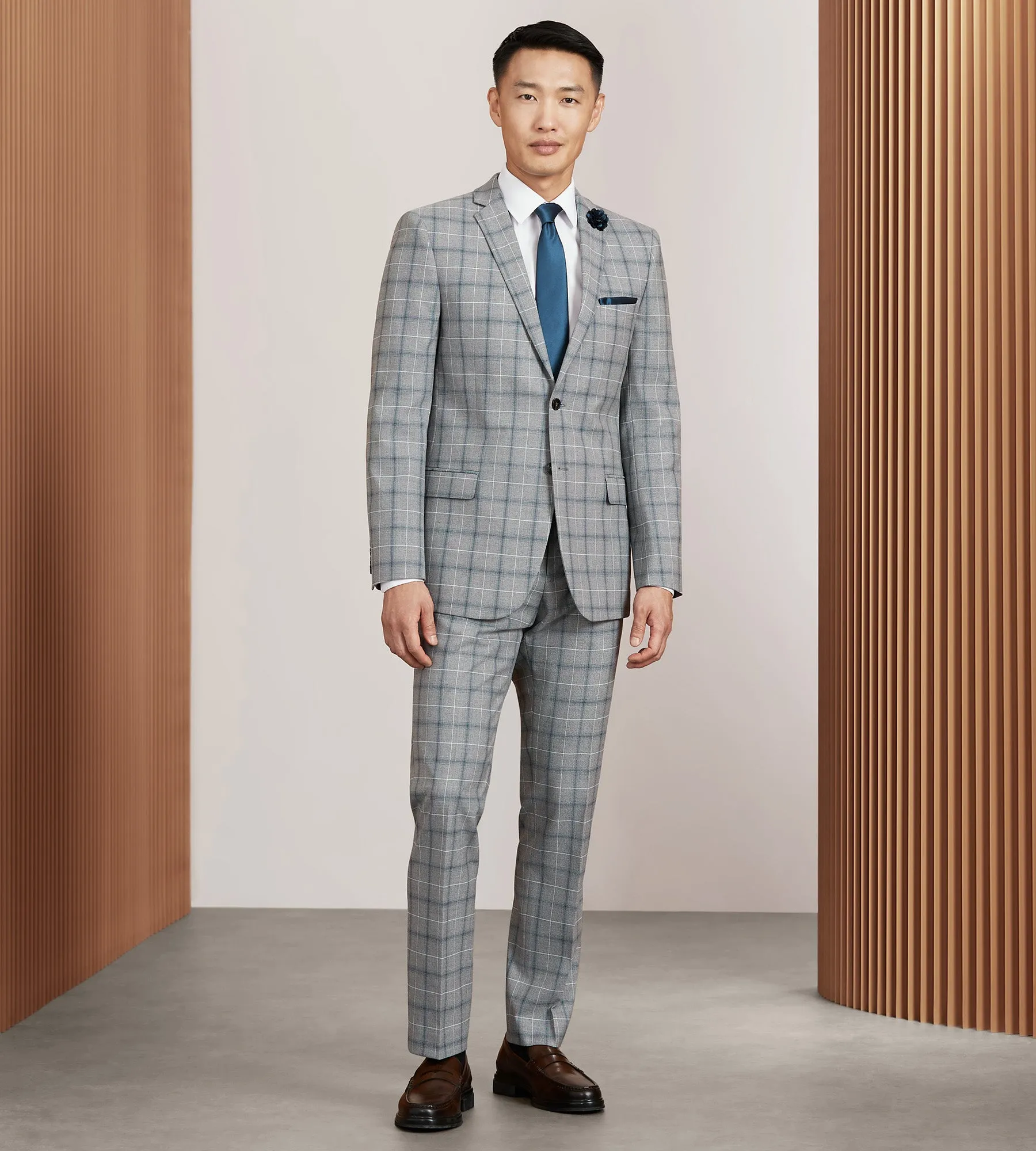 Slim Fit Grey Plaid Suit Jacket