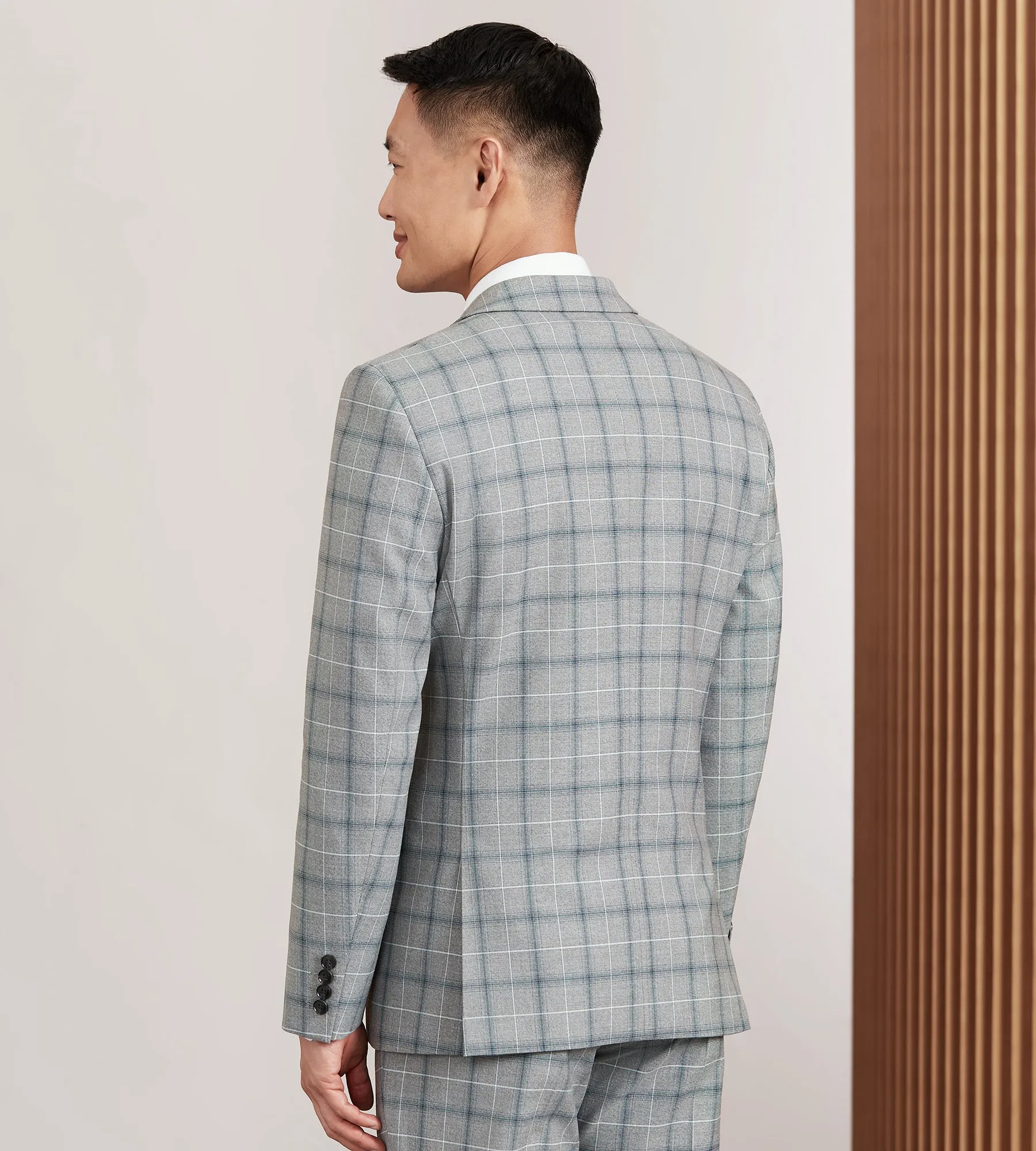 Slim Fit Grey Plaid Suit Jacket