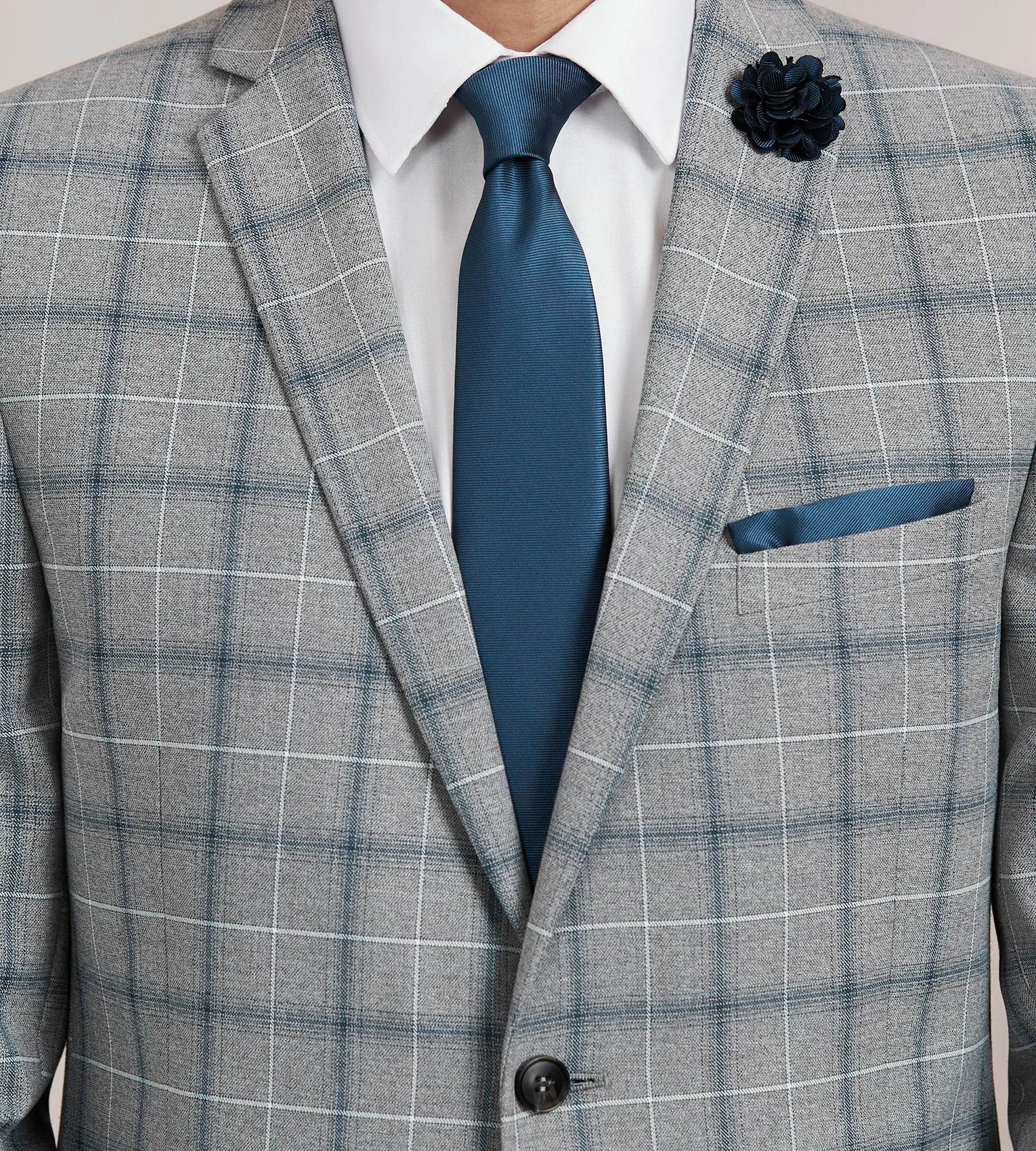 Slim Fit Grey Plaid Suit Jacket