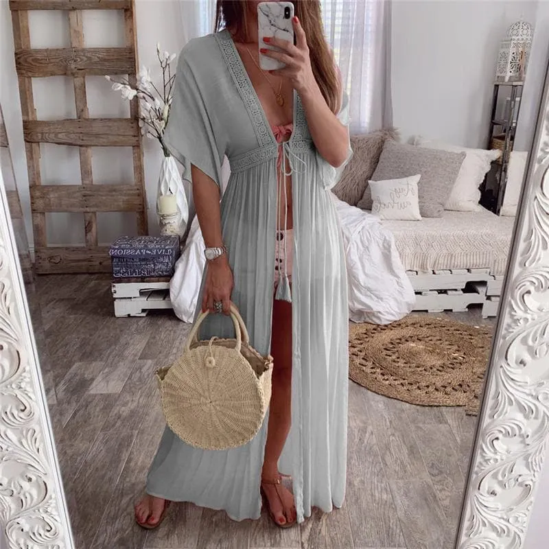 Summer Solid Lace Beach Cover-Up - Stylish Bohemian Design & Lightweight Material