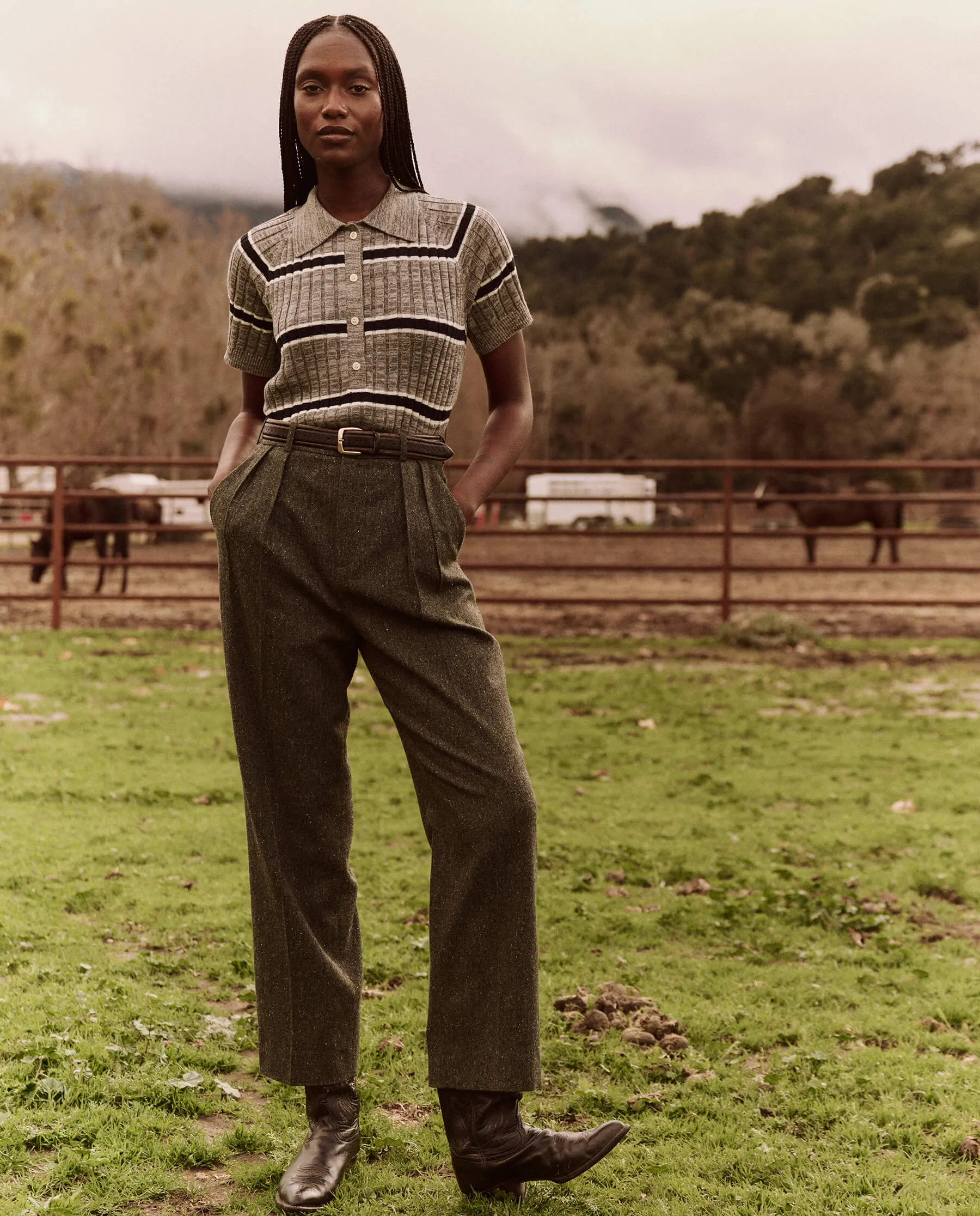 The Classic Polo Sweater. -- Heather Grey Stripe