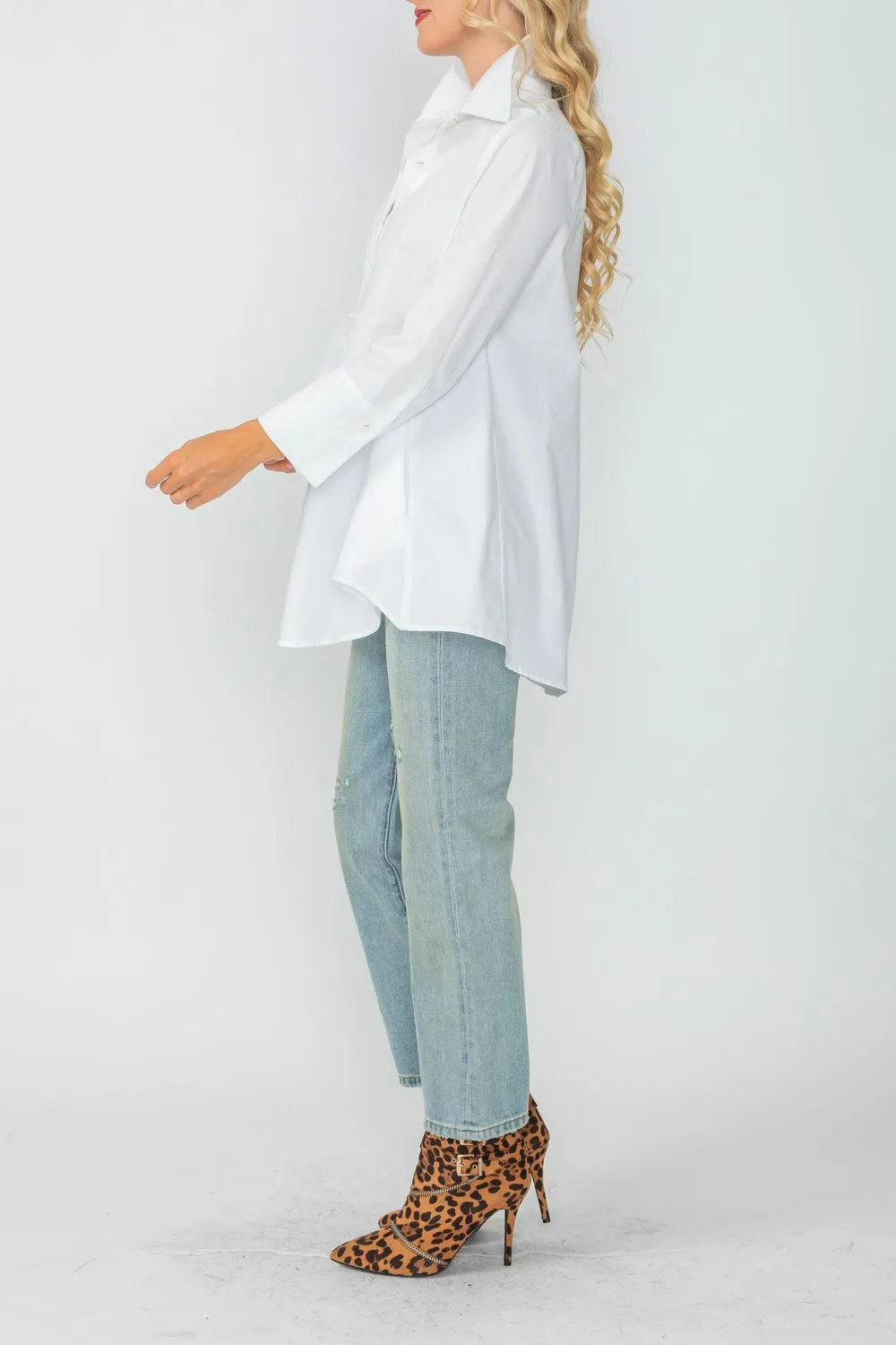 White Fold Down Collar Blouse