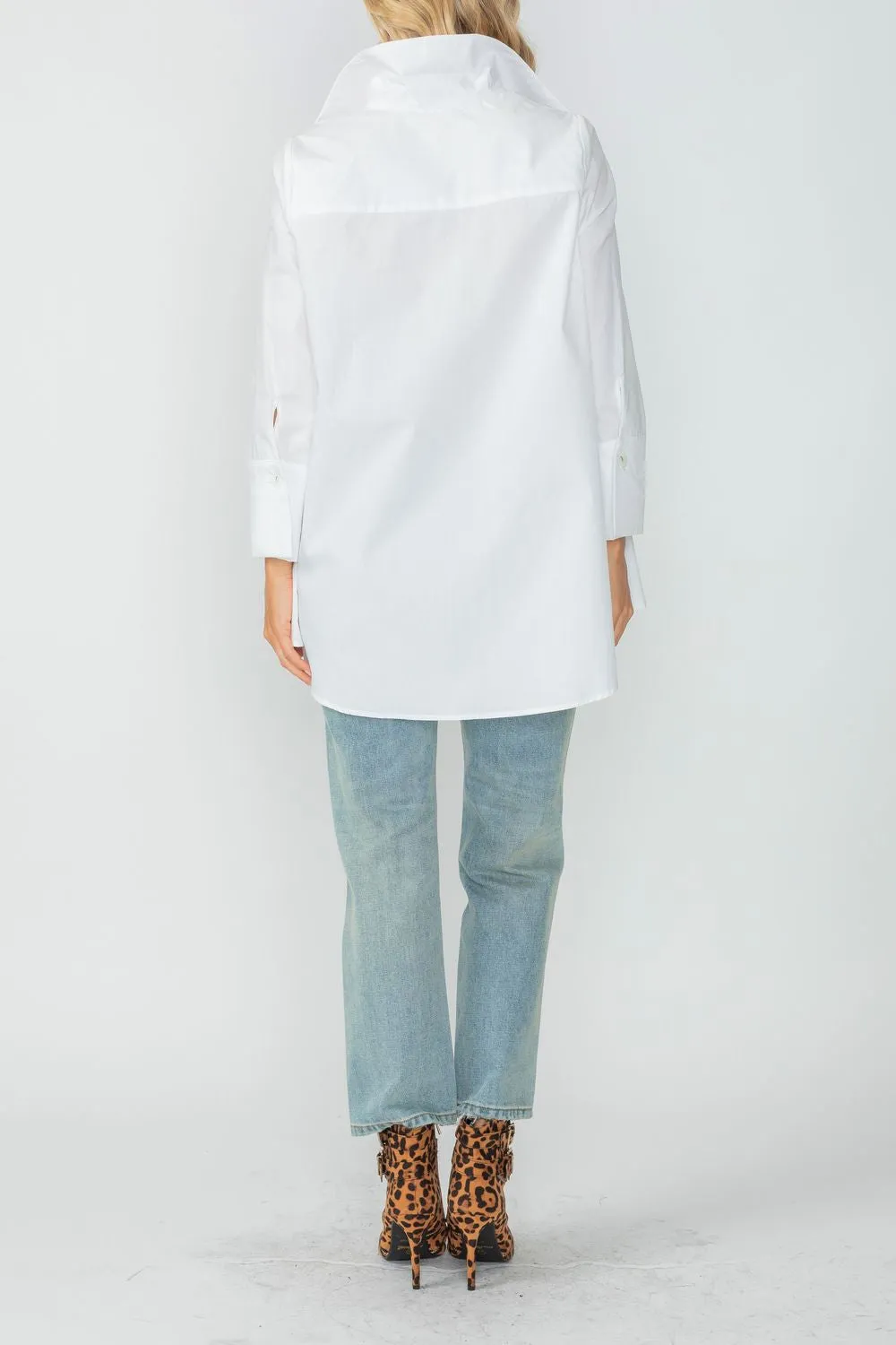 White Fold Down Collar Blouse