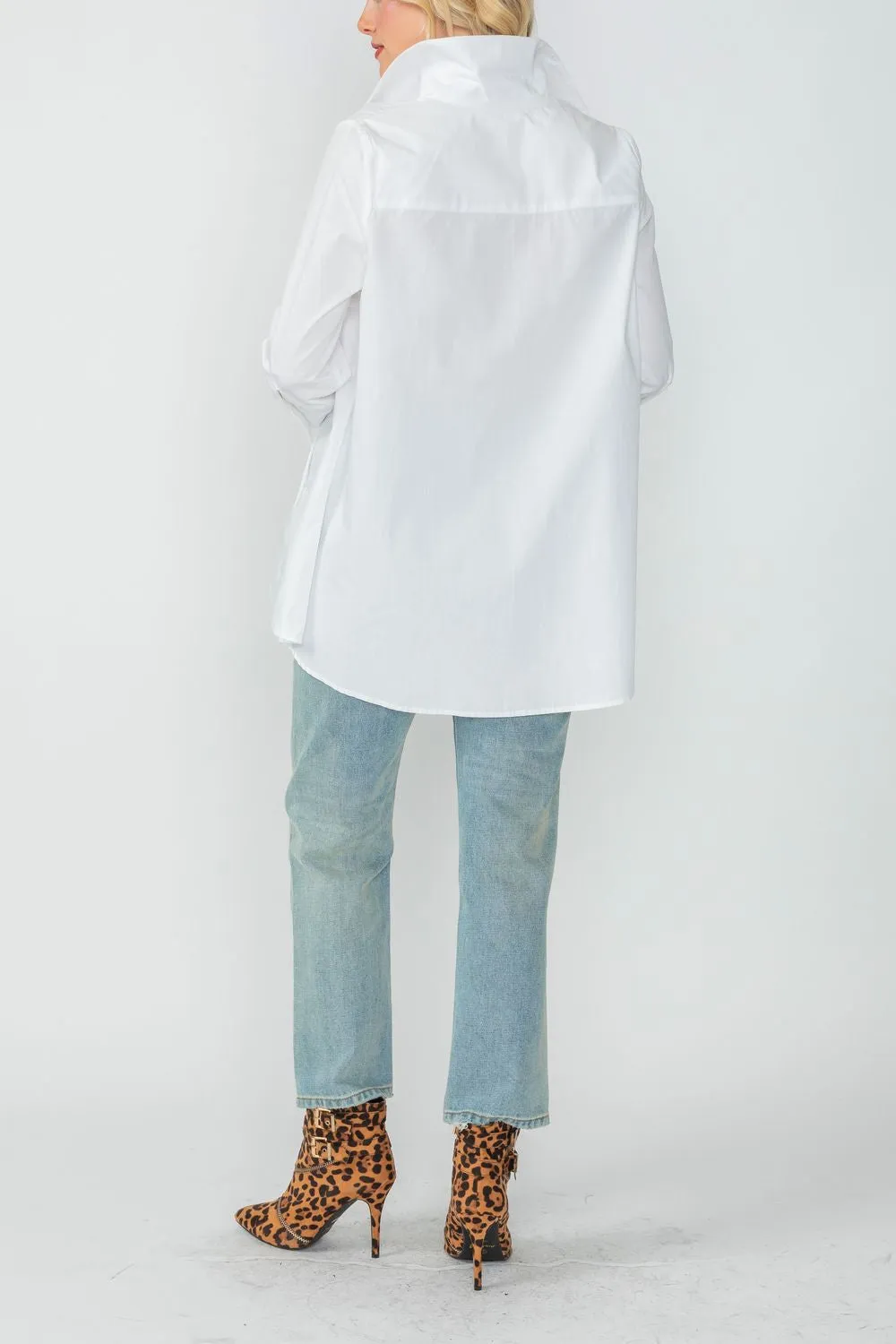 White Fold Down Collar Blouse