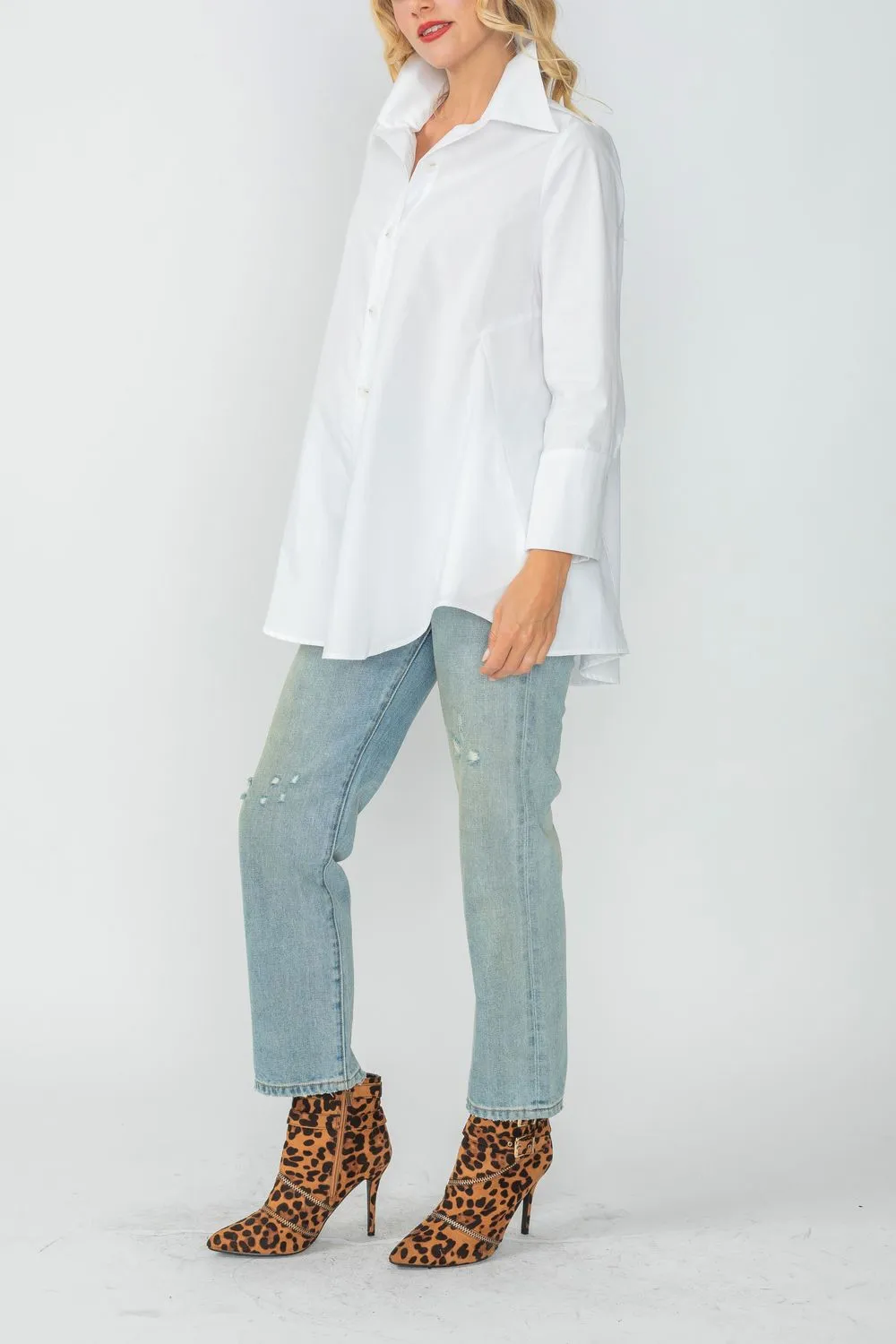 White Fold Down Collar Blouse