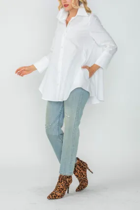 White Fold Down Collar Blouse