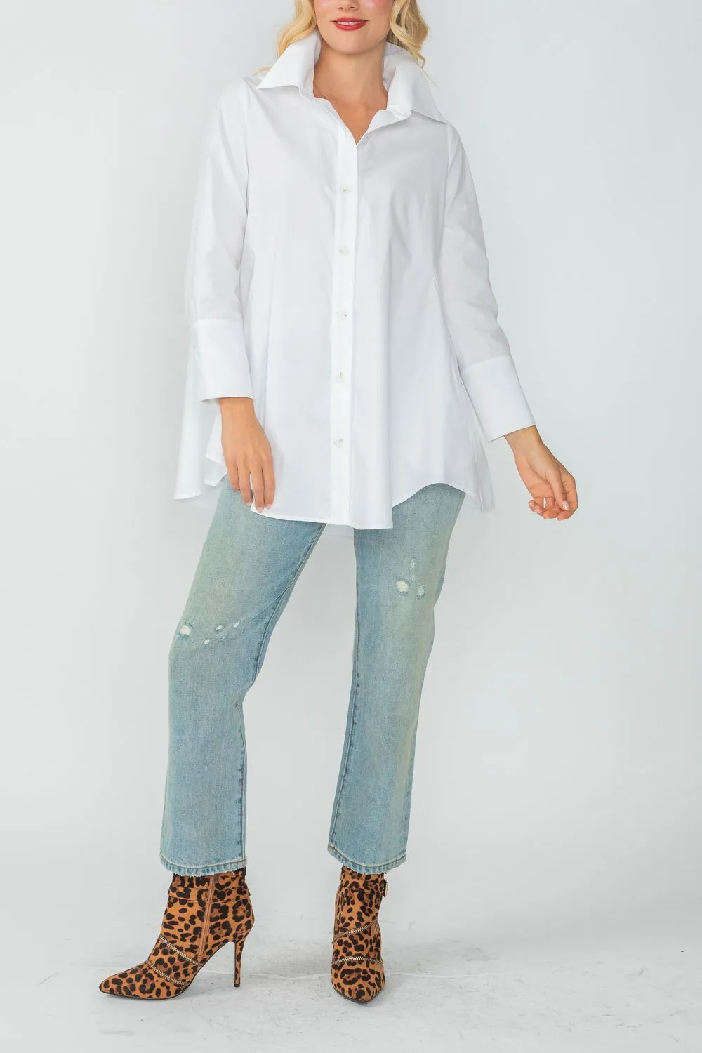 White Fold Down Collar Blouse