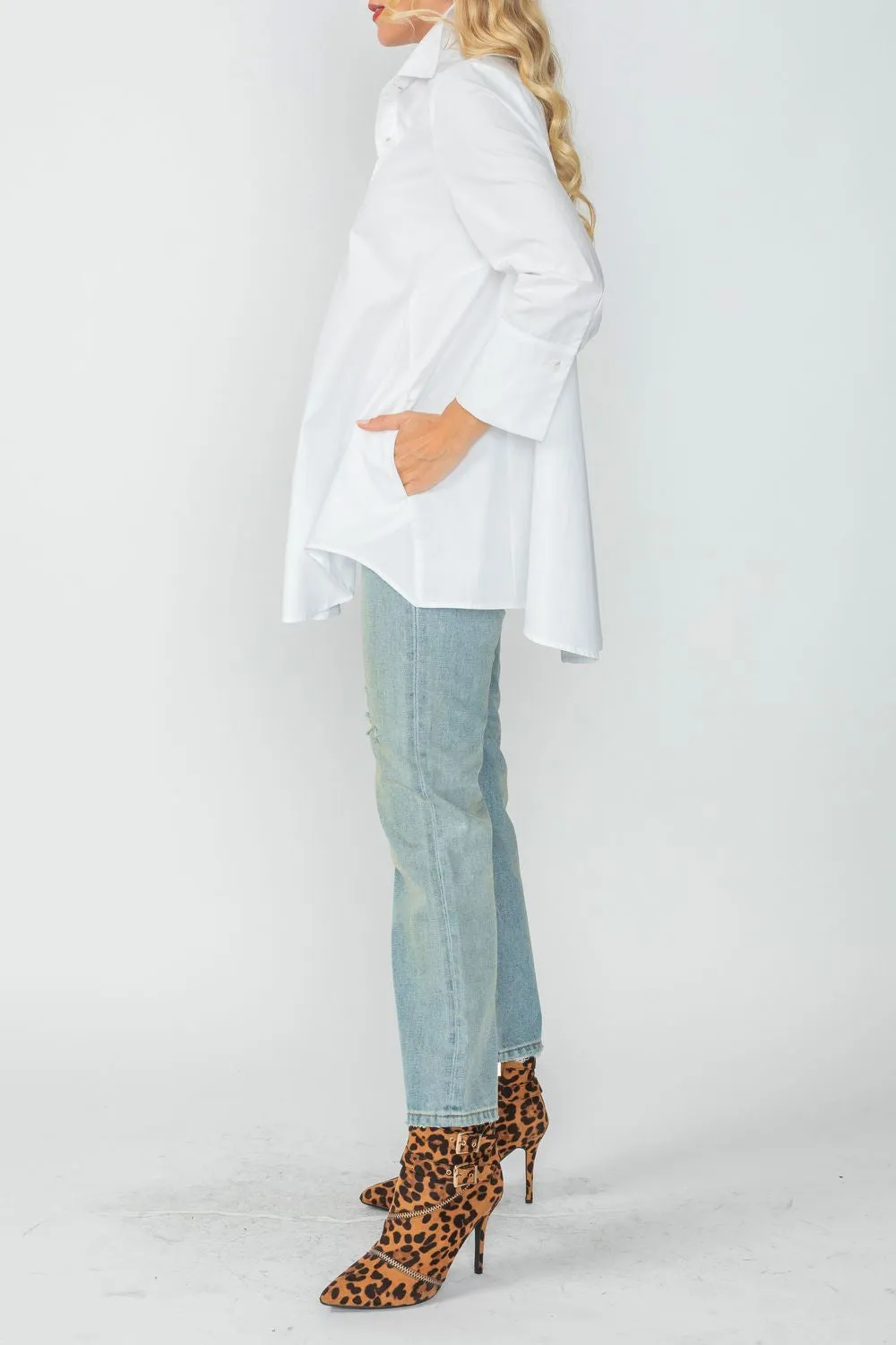 White Fold Down Collar Blouse