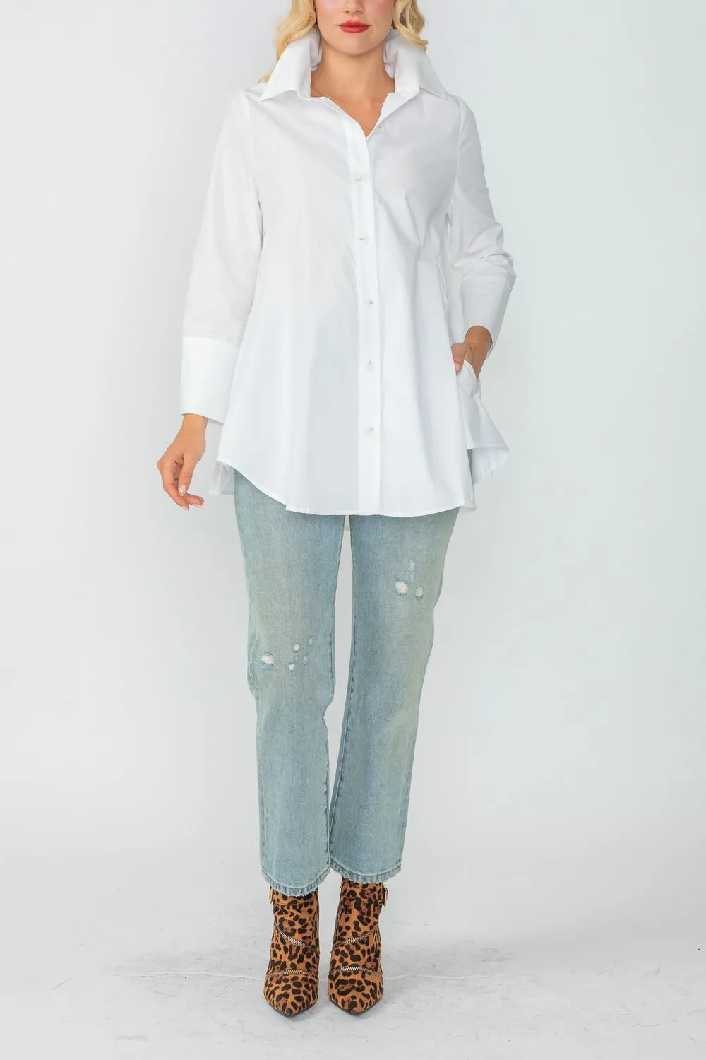 White Fold Down Collar Blouse