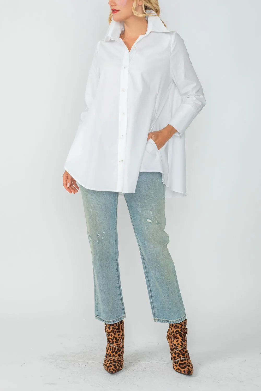 White Fold Down Collar Blouse