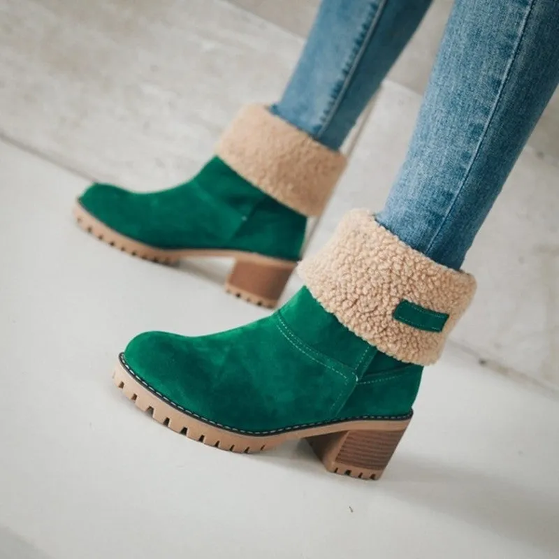 Wholesale  Mid Length Thick Heeled Suede Rubber Winter Shoes