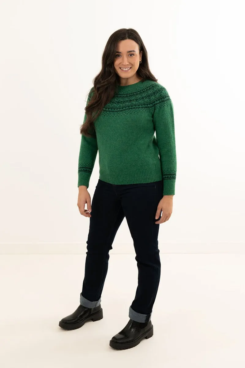 Womens Aviemore Yoke Fair Isle Jumper - Emerald Green