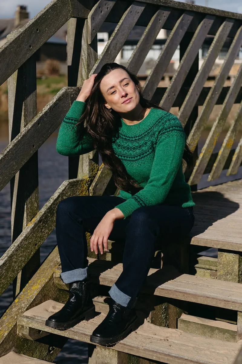 Womens Aviemore Yoke Fair Isle Jumper - Emerald Green