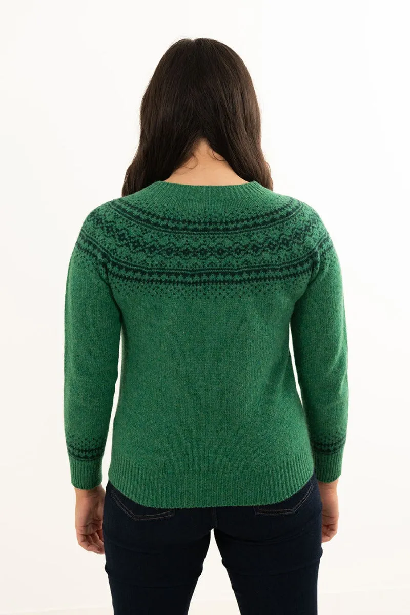 Womens Aviemore Yoke Fair Isle Jumper - Emerald Green