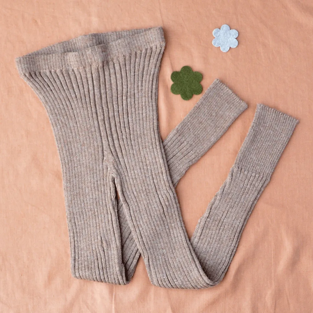 Women's High Waisted Knitted Rib Leggings - 100% Baby Alpaca - Mocha (L-XL) *SECONDS/MENDED