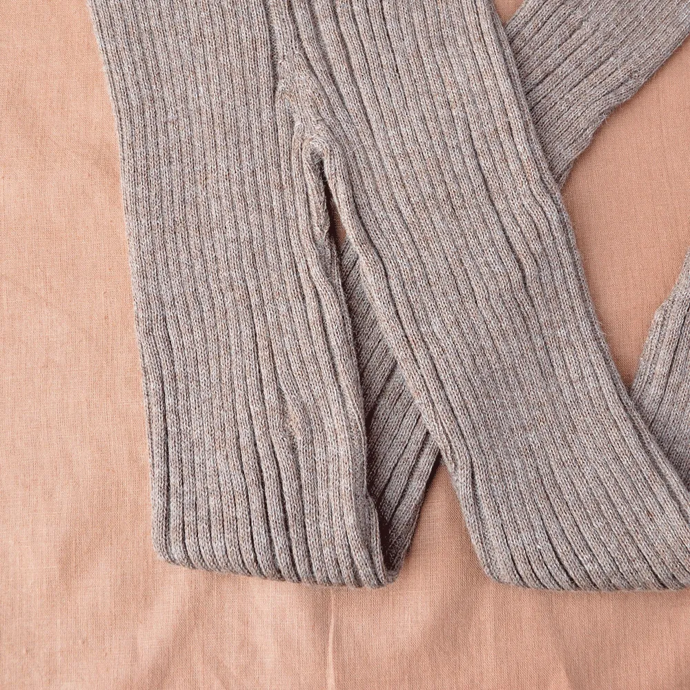 Women's High Waisted Knitted Rib Leggings - 100% Baby Alpaca - Mocha (L-XL) *SECONDS/MENDED