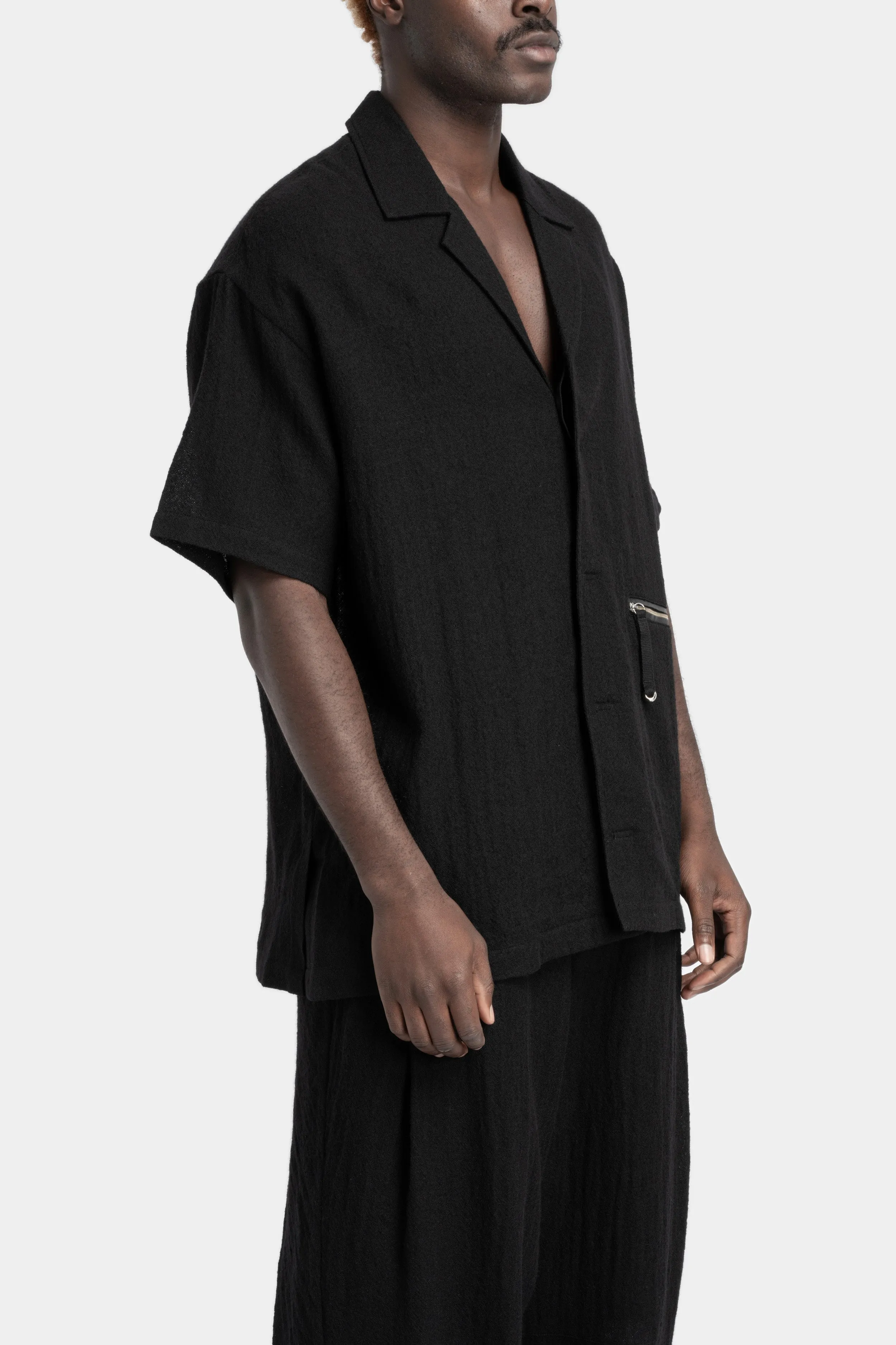 Worsted Japanese wool oversized short sleeve shirt