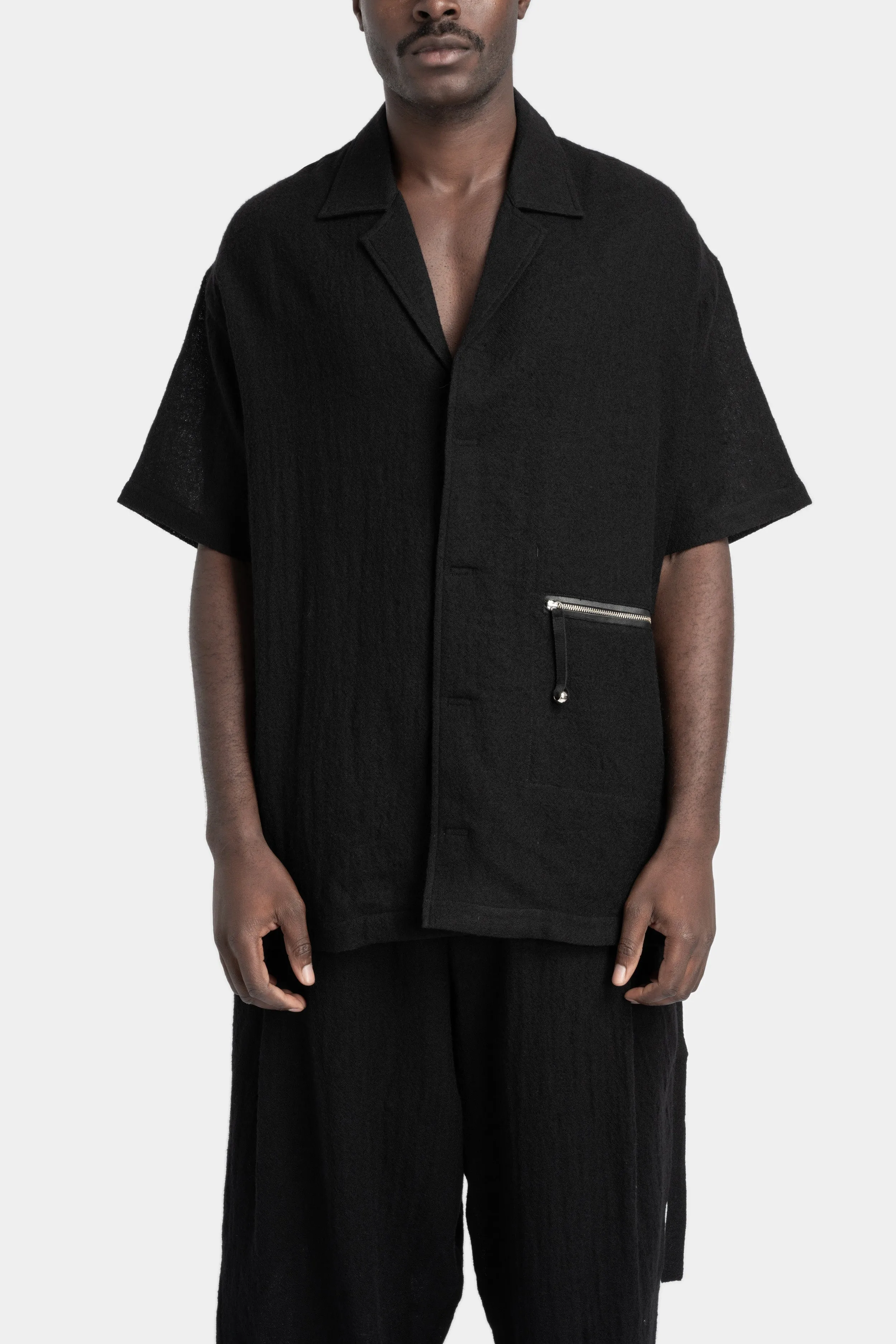 Worsted Japanese wool oversized short sleeve shirt